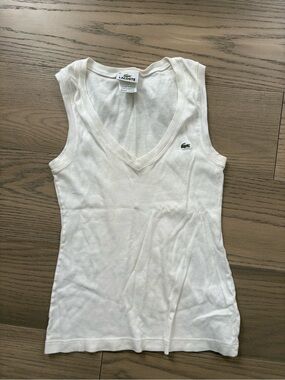 Lacoste White V-Neck Tank Top with Crocodile Logo